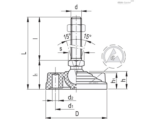 Регулируемая опора LV.F-100-14-AS-M10x68-ESD-C (315463-ESD) ELESA+GANTER