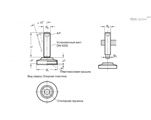 Регулируемая опора GN 6311.6-50-M10-37-R ELESA+GANTER