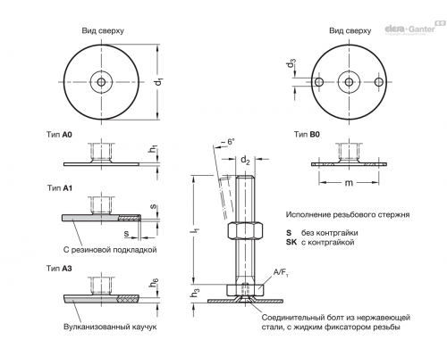 Регулируемая опора GN 40-40-M8-50-A0-S ELESA+GANTER