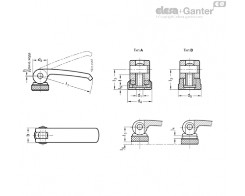 Прижимная ручка с эксцентриковым кулачком GN 927.4-44-M4-B-B ELESA+GANTER