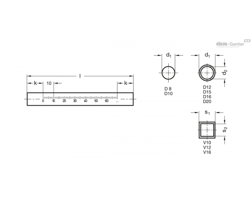 Удерживающая трубка GN 480.1-D16-400-NI-LS ELESA+GANTER