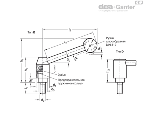 Ручка рычажного типа с функцией защиты GN 312-21-M8-16-E ELESA+GANTER Ручка рычажного типа с функцией защиты GN 312-21-M8-16-E ELESA+GANTER