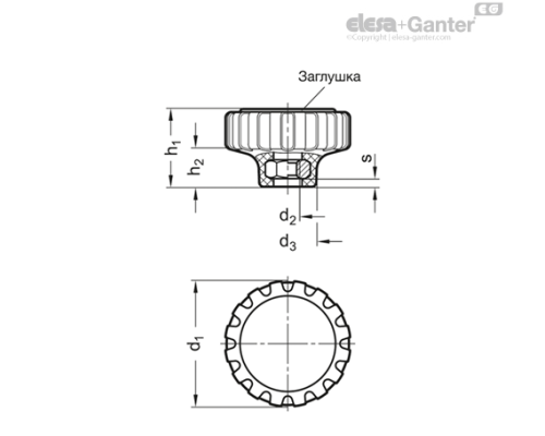 Ручка с накаткой GN 7336-53-M10x1-NI ELESA+GANTER
