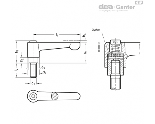 Плоская регулируемая ручка рычажного типа GN 302.2-22-M3-6-SW ELESA+GANTER