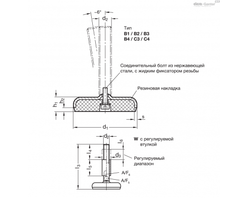 Регулируемая опора GN 31-100-M24-226-B2-W ELESA+GANTER