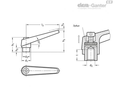 Регулируемая ручка рычажного типа GN 101.1-30-M16-SW ELESA+GANTER