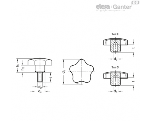 Лепестковая ручка GN 5334-40-M8-20 ELESA+GANTER