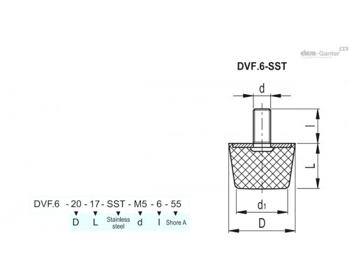 Виброгаситель DVF.6-43-50-SST-M10-20-55-C52 (432867) ELESA+GANTER