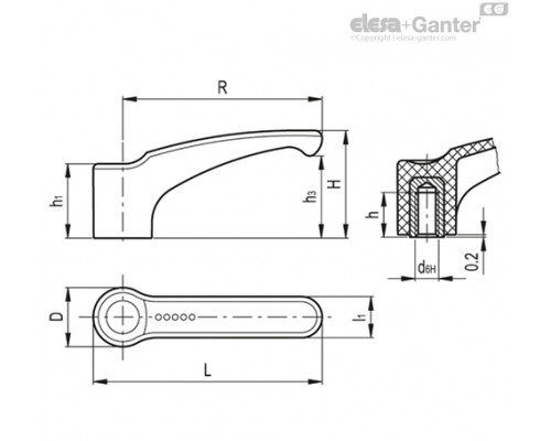 Ручка рычажного типа ERF.78 B-M10-C1 (232141-C1) ELESA+GANTER
