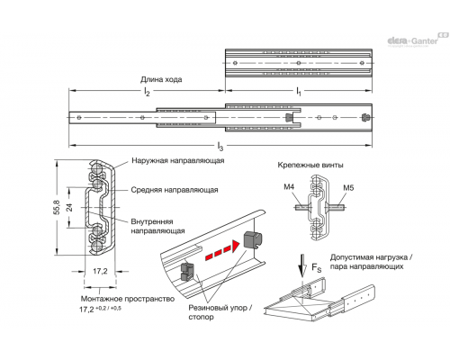 Направляющие GN 1420-800-E-2-ZB ELESA+GANTER