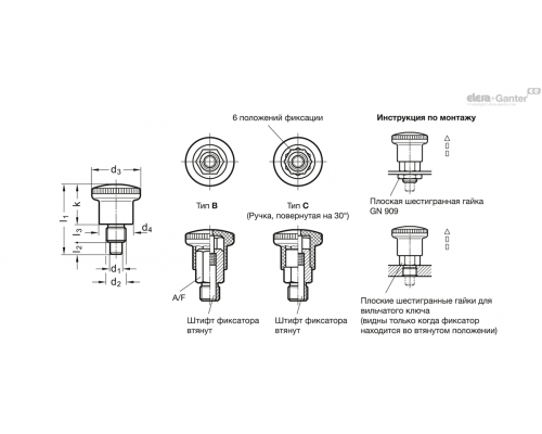 Штифт стопорный GN 822.6-5-M10x1-B ELESA+GANTER