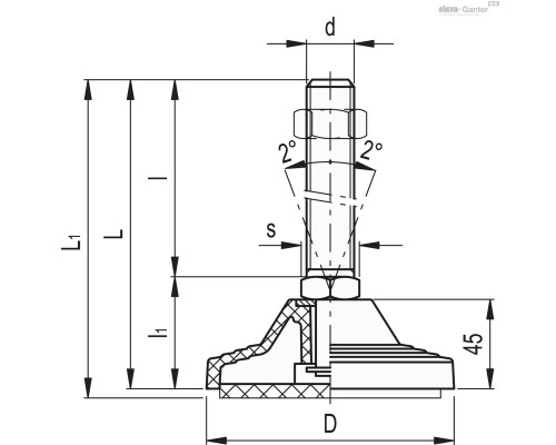 Регулируемая опора LV.A-125-APS-AS-M20x95 (310961) ELESA+GANTER