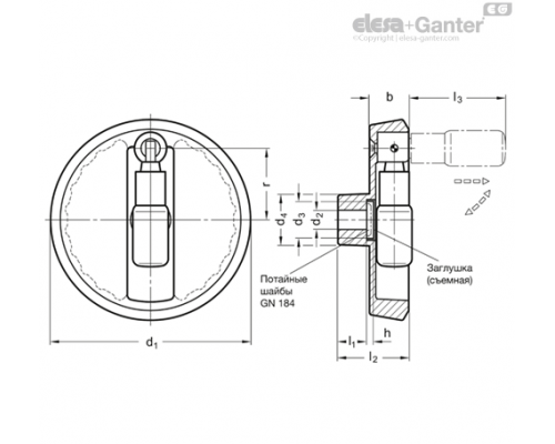 Маховик с откидной ручкой GN 923.3-200-B20-R-SR ELESA+GANTER