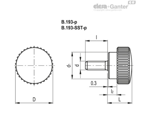 Ручка с накаткой B.193/50 p-M10x40 (2821) ELESA+GANTER Ручка с накаткой B.193/50 p-M10x40 (2821) ELESA+GANTER