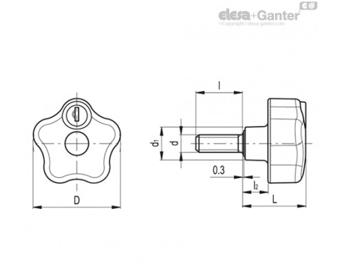 Лепестковая ручка с функцией защиты VLSK.63-SST-p-M10x20-F (76876) ELESA+GANTER