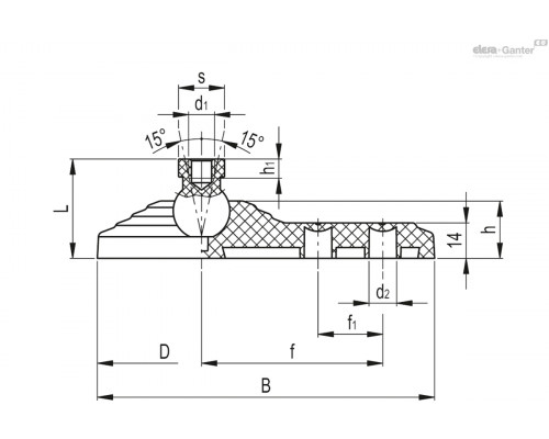 Регулируемая опора LV.FO-60-14+SJF-M6 (300166) ELESA+GANTER