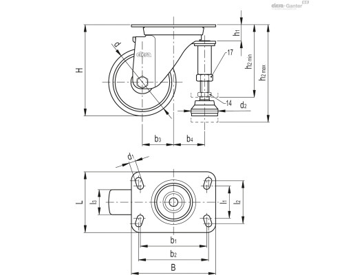 Колесико RLE.FF-100-SBP-AS-N (451583) ELESA+GANTER