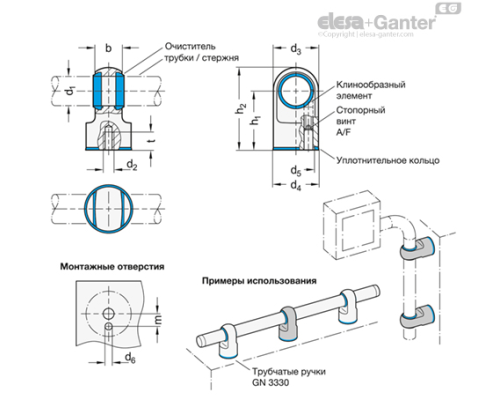 Опора ручки GN 3331-NI-40-70-MT-T ELESA+GANTER