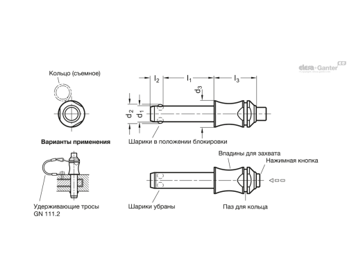 Штифт с шариковыми фиксаторами GN 113.3-6-20 ELESA+GANTER Штифт с шариковыми фиксаторами GN 113.3-6-20 ELESA+GANTER