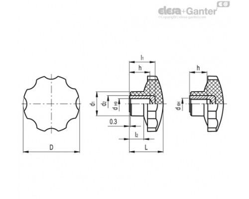 Лепестковая поворотная ручка VH.153/25 B-4 (73001) ELESA+GANTER
