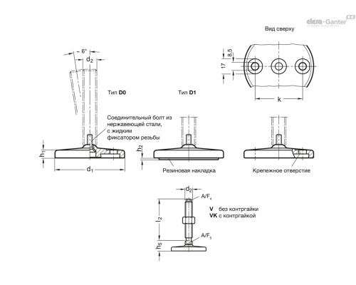 Регулируемая опора GN 23-100-M16-100-D0-VK ELESA+GANTER