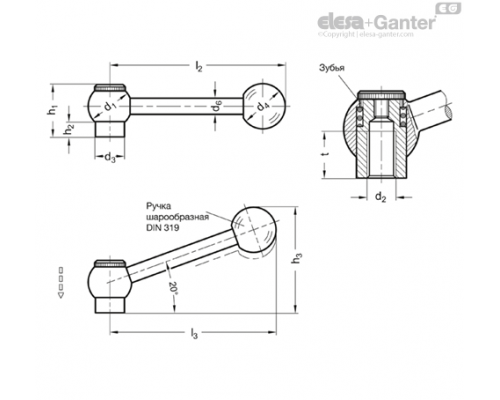 Регулируемая прижимная ручка GN 6337.3-28-M12-N ELESA+GANTER