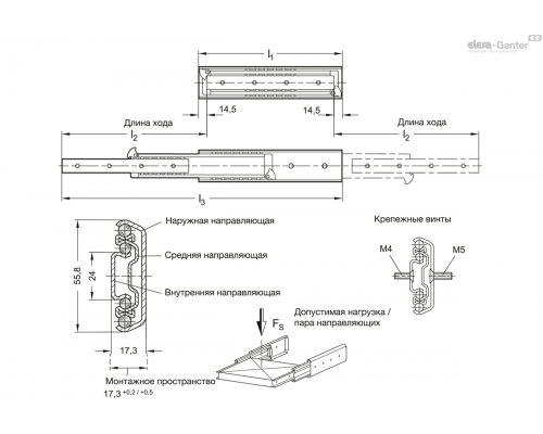 Направляющие GN 1426-600-B-2-ZB ELESA+GANTER