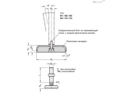 Регулируемая опора GN 31-60-M16-150-B3-T ELESA+GANTER