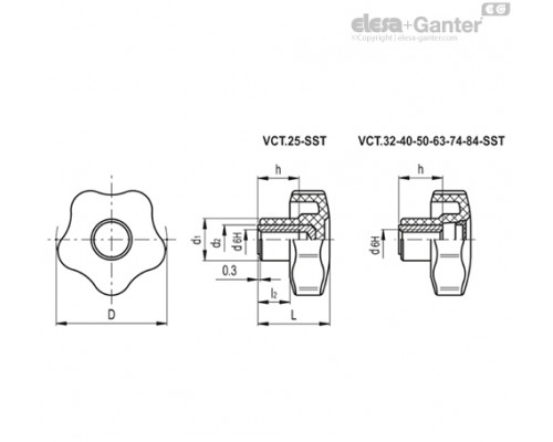 Лепестковая поворотная ручка VCT.25-SST-M4-C9 (69807-C9) ELESA+GANTER