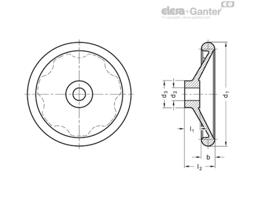 Дисковый маховик DIN 3670-250-K22 ELESA+GANTER Дисковый маховик DIN 3670-250-K22 ELESA+GANTER