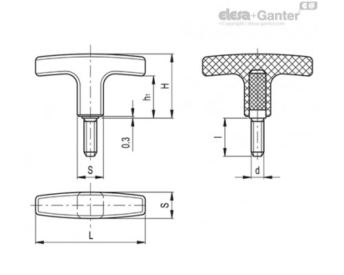 Т-образная ручка L.652/55 p-M8x20 (32439) ELESA+GANTER
