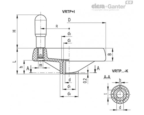 Маховик со спицами VRTP.160+I-A16 (78722-R) ELESA+GANTER