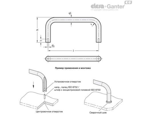 П-образная ручка GN 435.3-16-160-125-NI ELESA+GANTER