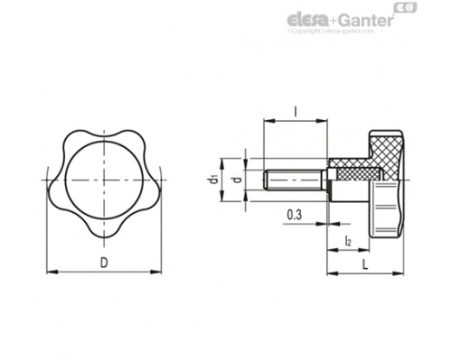 Цельнолитая лепестковая ручка VC.692/25 p-M4x6 (166131) ELESA+GANTER