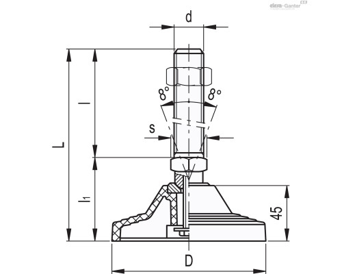 Регулируемая опора LV.A-125-ACV-M20x136 (306921) ELESA+GANTER
