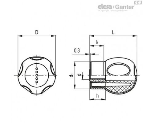 Грибовидная лепестковая ручка EBK.43 B-M6-SOFT-C1 (245101-C1) ELESA+GANTER