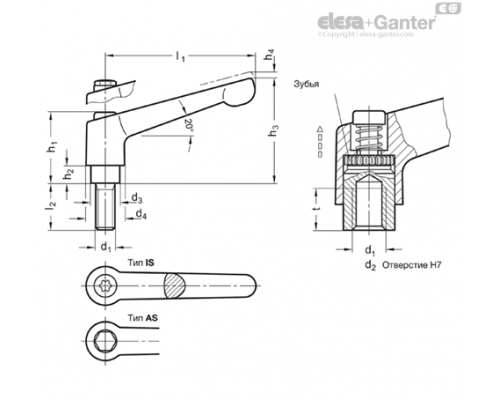 Регулируемая ручка рычажного типа GN 300.5-92-M12-63-IS ELESA+GANTER