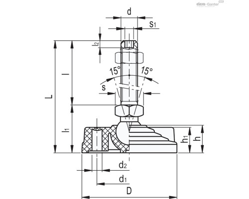 Регулируемая опора LV.F-80-14-STP-M12x69 (311327) ELESA+GANTER