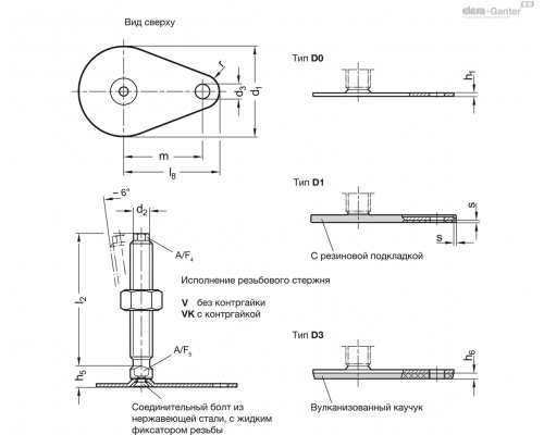 Регулируемая опора GN 43-80-M24-200-D3-VK ELESA+GANTER