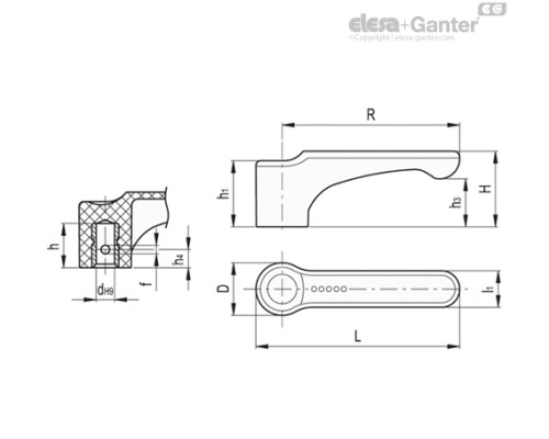 Плоская ручка рычажного типа ERFW.44 N-6-C1 (232311-C1) ELESA+GANTER