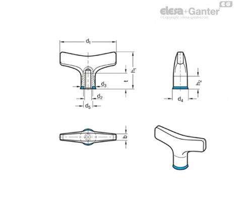 Т-образная ручка GN 5064-100-M10-PL-F ELESA+GANTER