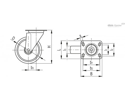 Колёсико RE.F7-100-SBL-SST-N-HT (448706) ELESA+GANTER