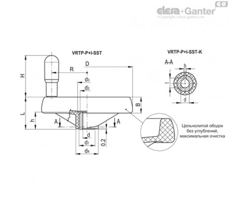 Маховик монолитный со спицами VRTP.200-P+I-SST-16 (79311-R) ELESA+GANTER