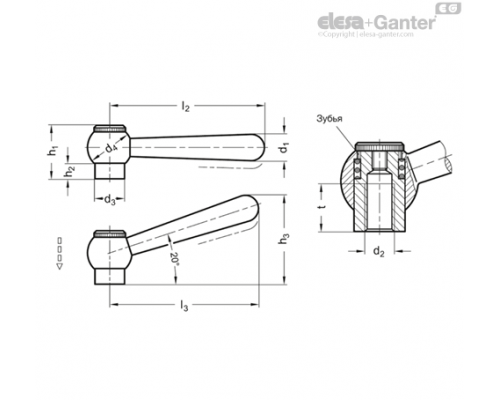 Рычаг зажимной GN 99.2-13-M10-N ELESA+GANTER