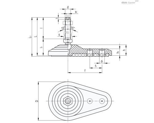 Регулируемая опора LV.FO-80-14-AS-STP-M12x44 (516323) ELESA+GANTER