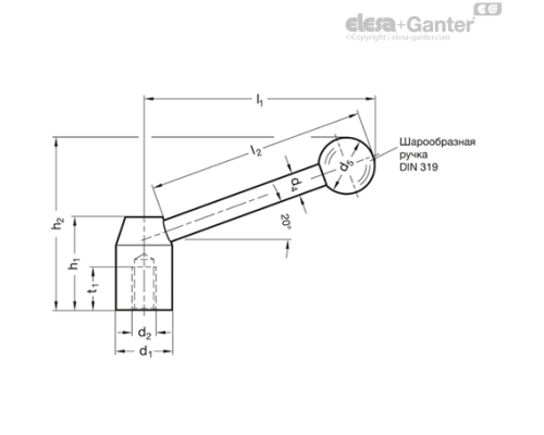 Натяжной рычаг GN 212-32-M16-E-NI ELESA+GANTER
