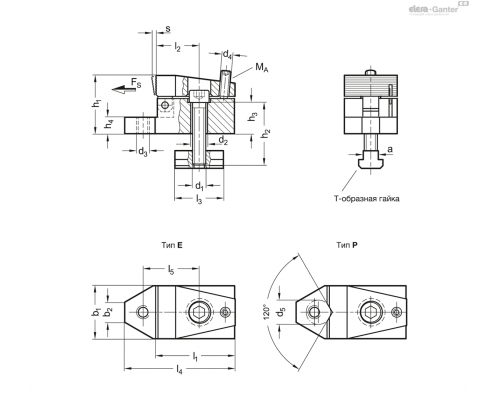 Боковой зажим GN 9190.2-10-M8-E-G ELESA+GANTER