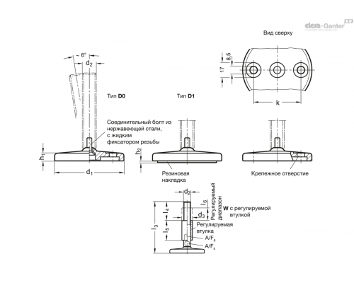 Регулируемая опора GN 23-80-M16-193-D1-W ELESA+GANTER