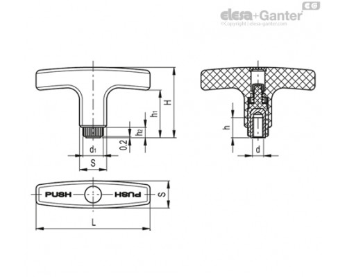 Т-образная ручка L.652-S/80 B-M6 (32563) ELESA+GANTER