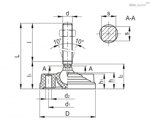 Регулируемая опора LVQ.F-80-14-SST-M16x168-VD (185387) ELESA+GANTER